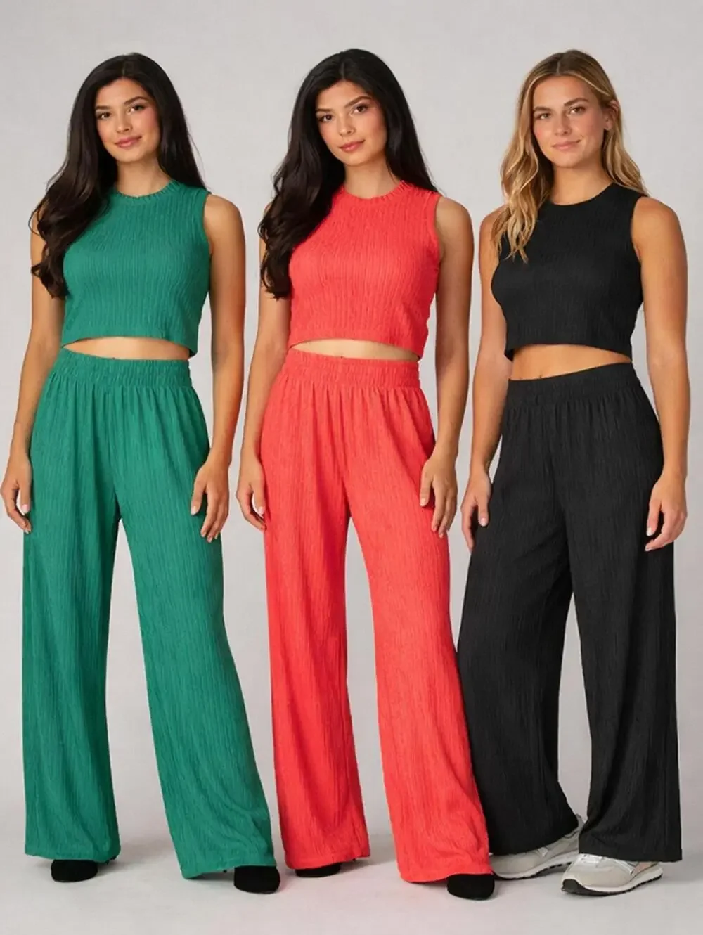 Love Poem Plisse Lounge Set Mint Green Large Wide Leg 2 pc Spring Summer NWT